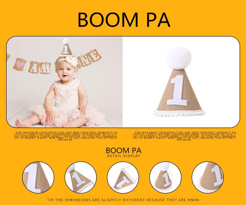 BOOMPA 1st Birthday Decorations - First Birthday Headband, White Hat - Baby Angel Cake Smash Photo Booth Props and Backdrop (White-1) - Image 3